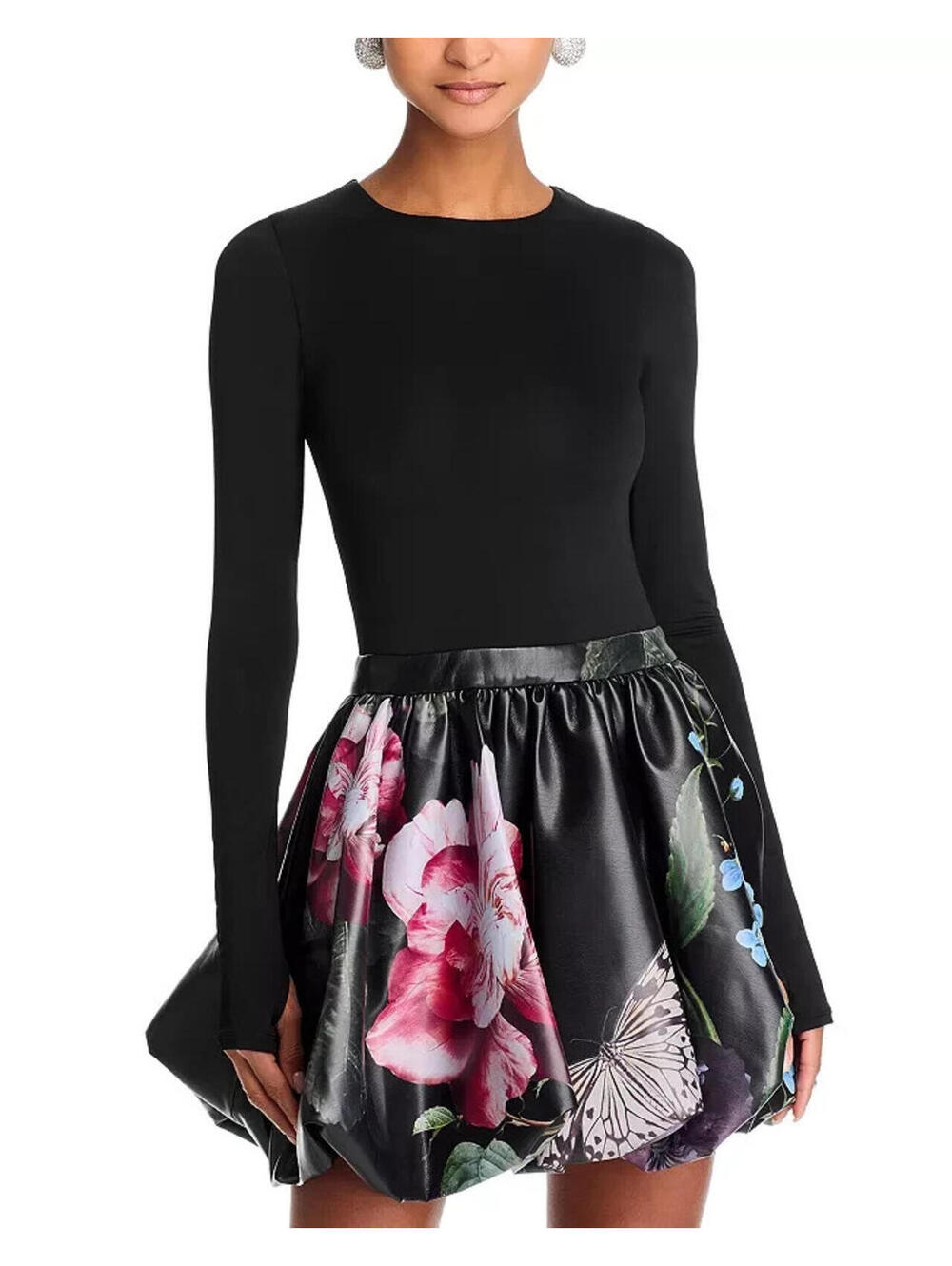 NEW,  Alice + Olivia Mixed Media Dress in Black Sz 6 #MD1992